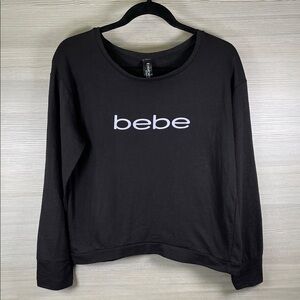 Bebe NEW Cotton Blend Black Crew Neck Long Sleeve Sleep Lounge Shirt | Medium